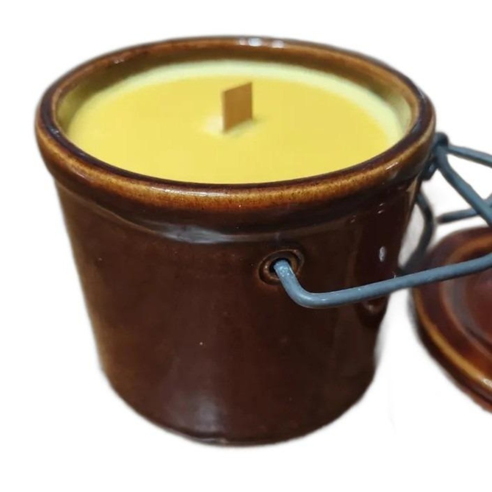 Maple Syrup Scented Brown Stoneware Crock Candle‎ with Locking Lid 18 oz C6